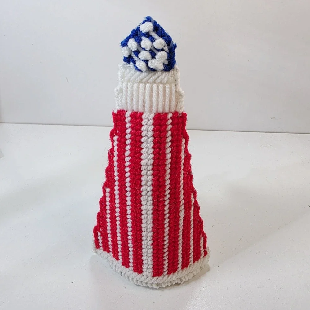 Vtg Handmade Santa Claus Plastic Canvas Needlepoint Cone Figure 8